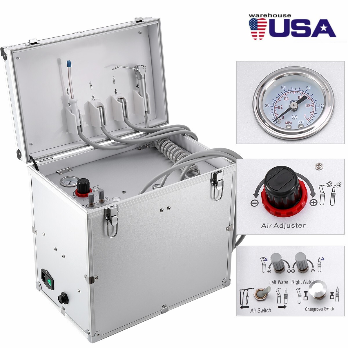 Portable Dental Moble Delivery Unit Air Compressor Suction System 4Hole FDA