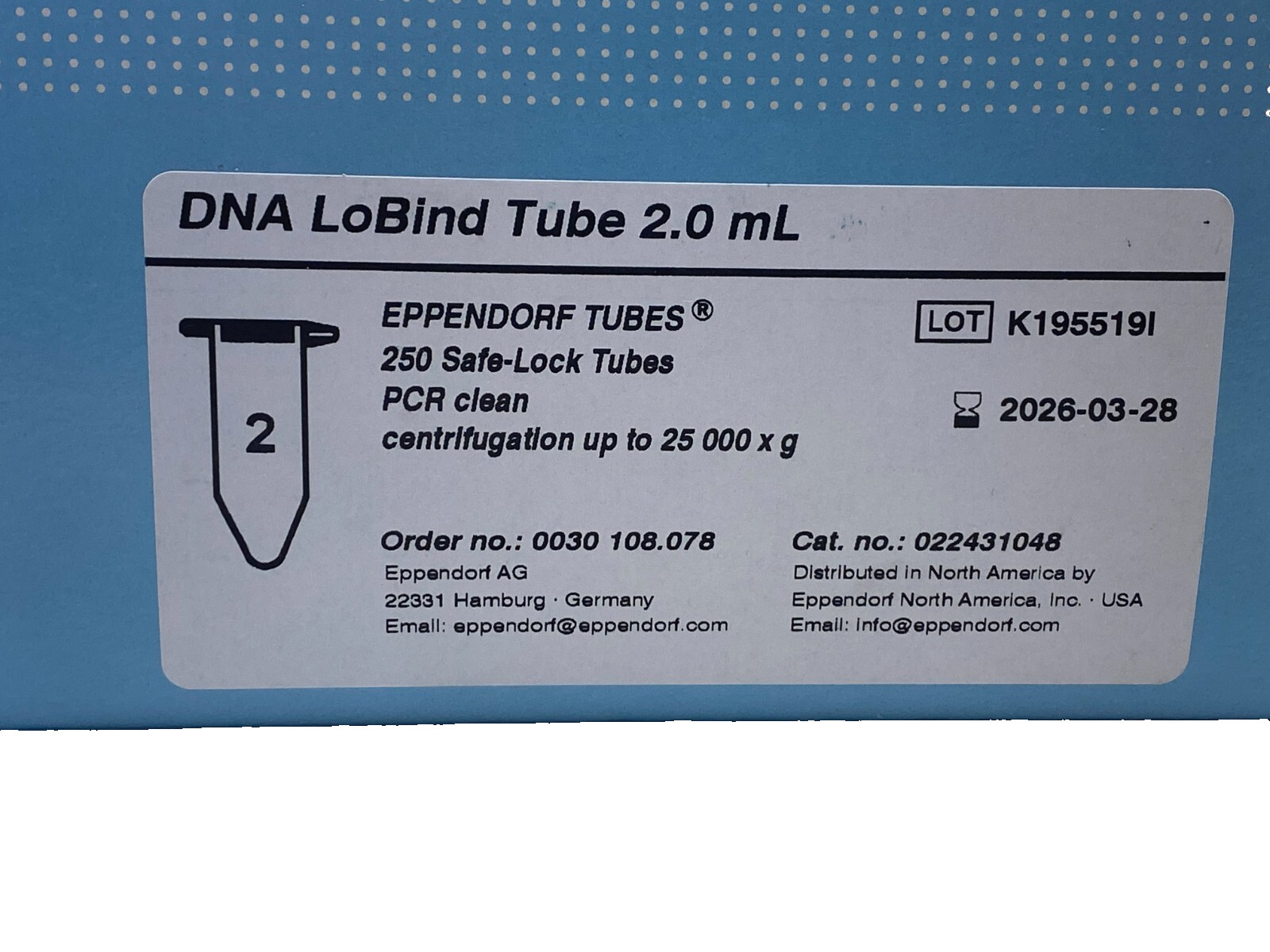 (250) Eppendorf 2.0 mL Safe-Lock DNA LoBind PCR Clean Mirco-Tube 022431048