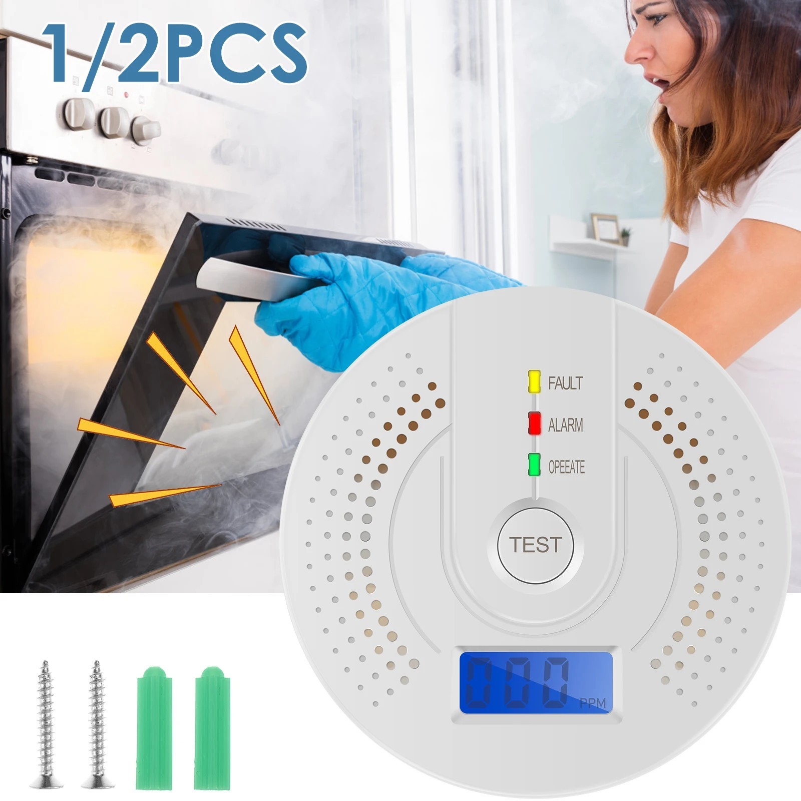 Carbon Monoxide Detector Warning Safety Alarm Sensor LED Digital Battery Powers