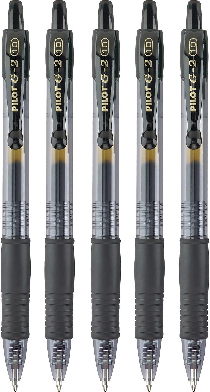 Pilot G2 Premium Gel Pens, Black Pens, Bold Point 1 mm, Pack of 5, Black