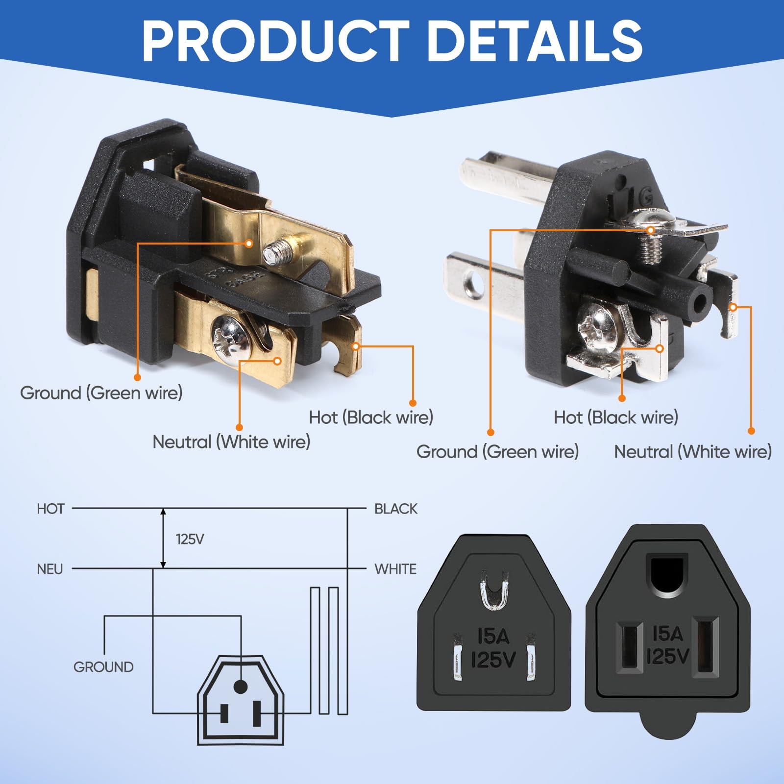 Extension Cord Repair Replacement Ends,Male and Female Electrical Plug Ends