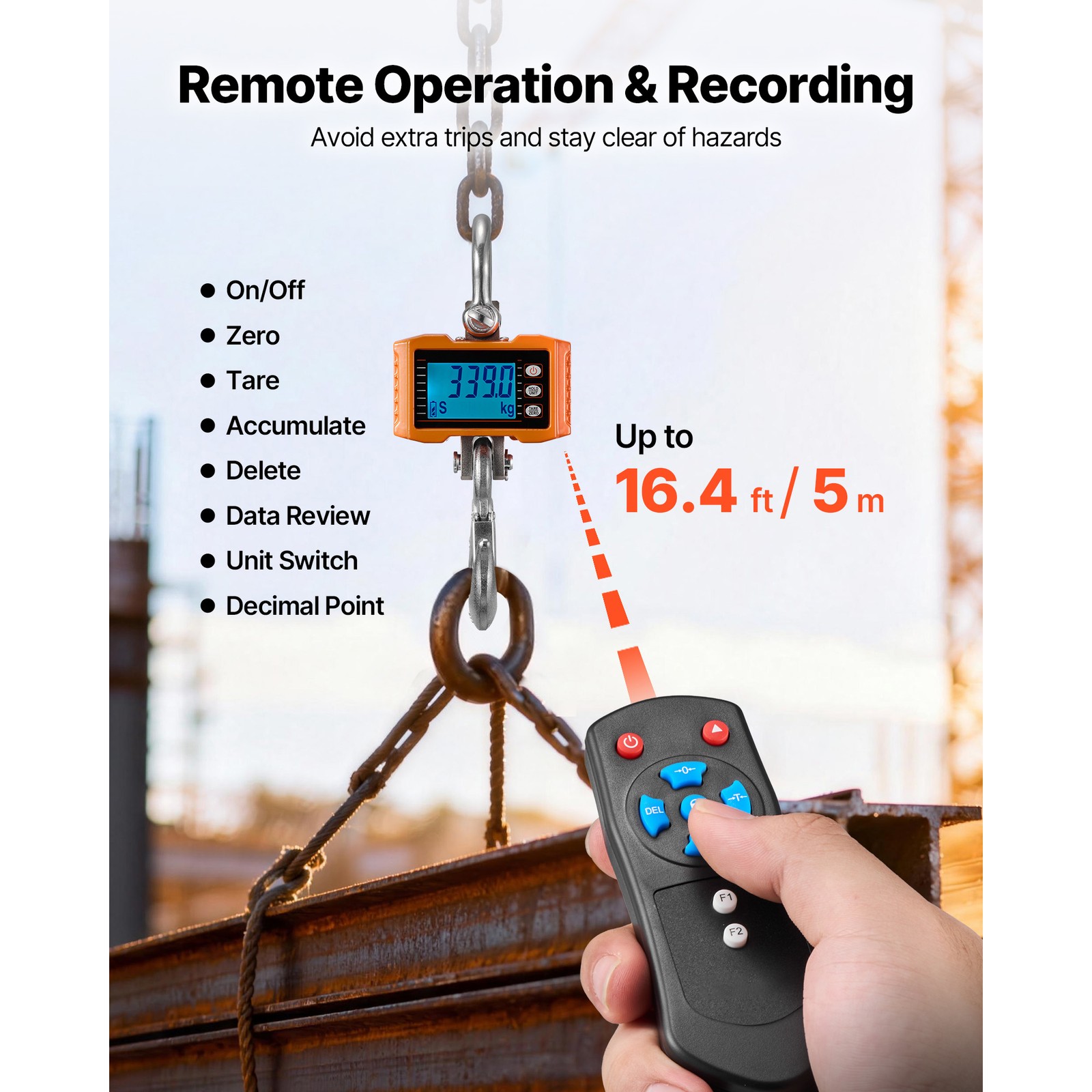 Uimoso Digital Crane Scale 4400 lbs/2000 kg Industrial Heavy-Duty Hanging Scale