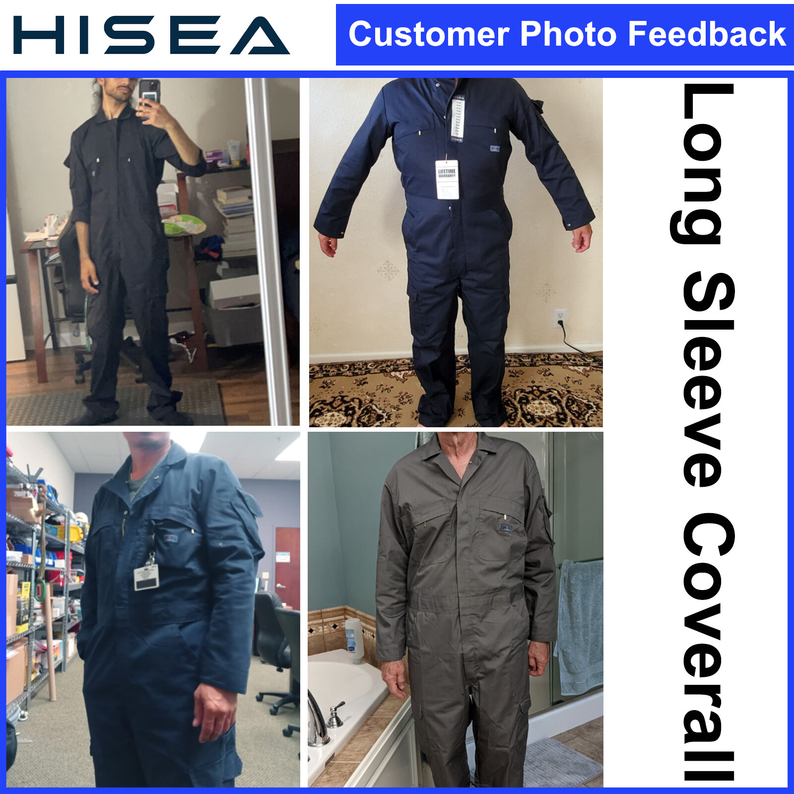 HISEA Men’s Long Sleeve Coverall Workwear Jumpsuit Boilersuit Anti-Stain&Wrinkle