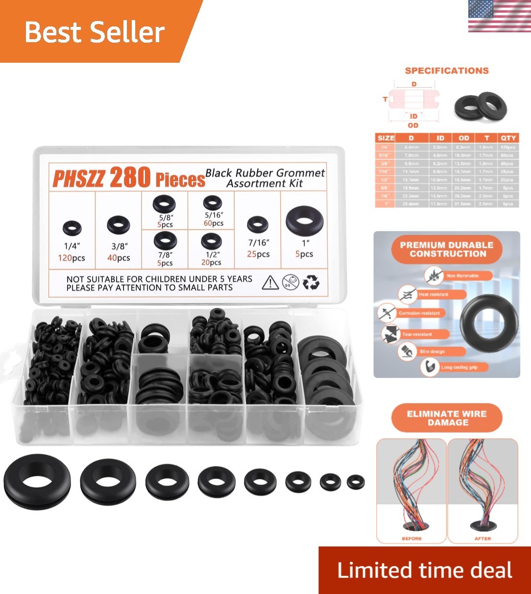Comprehensive 280 PCS Rubber Grommet Kit with 8 Sizes – Satisfaction Guaranteed
