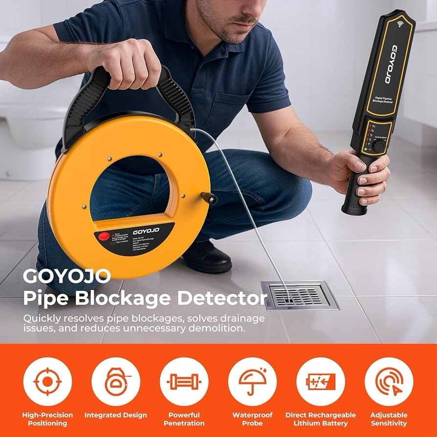 GOYOJO Pipe Locator Kit, 30M Detector for PVC/Metal Pipes, IP67 Rated