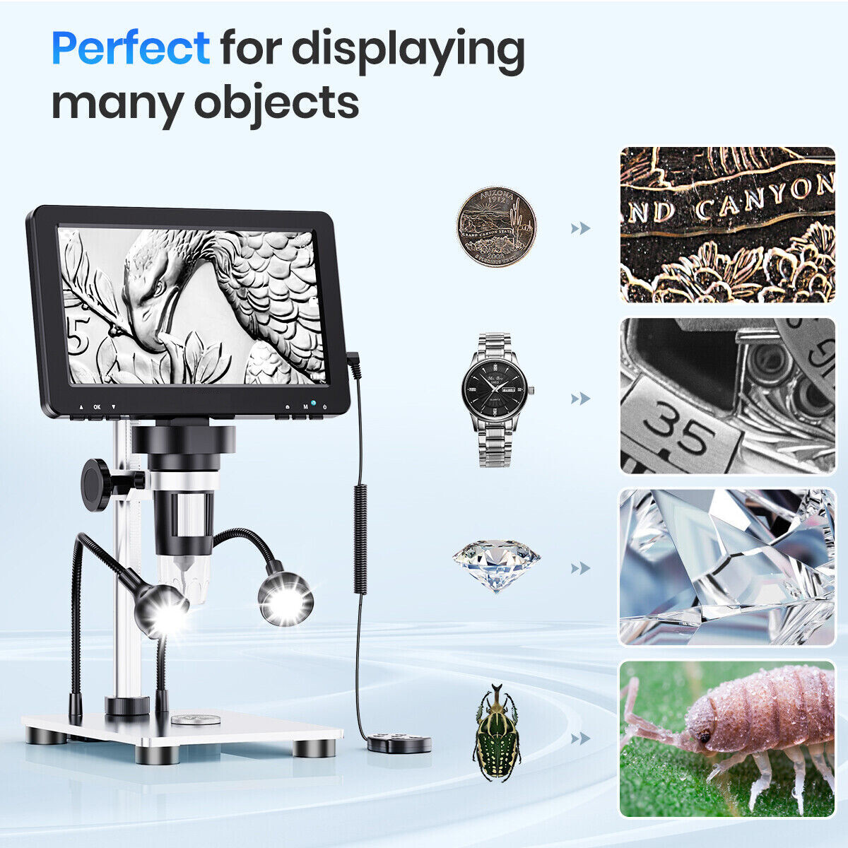 TOMLOV DM9 LCD Coin Digital Microscope 1200x Soldering Magnifier w/ Remote 7 in