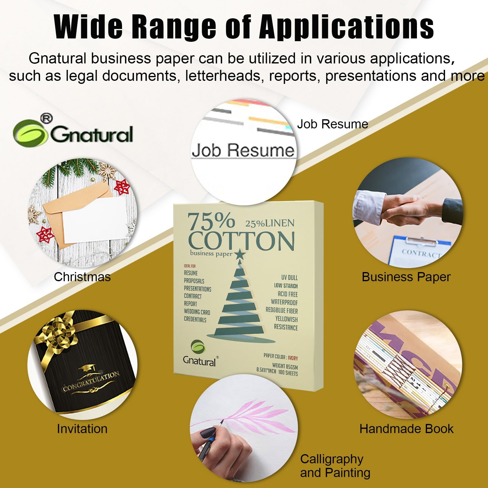 75% Cotton 25% Linen Business Paper, Ivory 85gsm 8.5″W x 11″L 85 GSM,