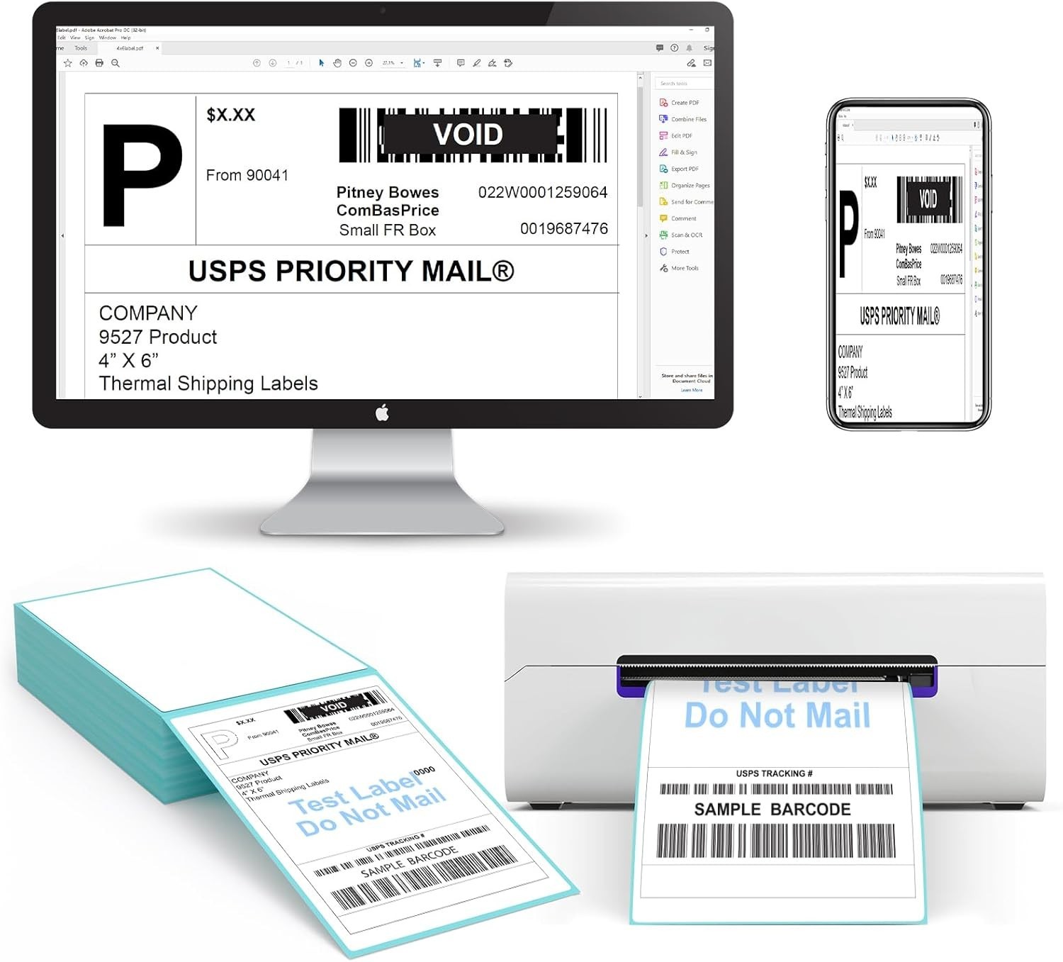 Blue Direct Thermal Shipping Labels – 100 Per Stack with Strong Adhesive
