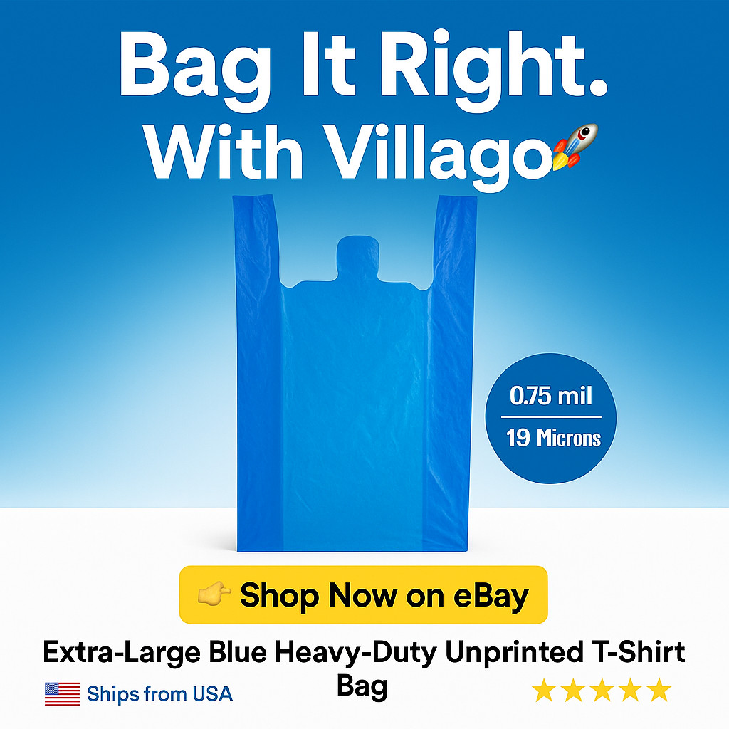 Bags Extra Large 18 x7x 32 .75 Mil Blue Heavy Duty T-Shirt Plastic Grocery Bags