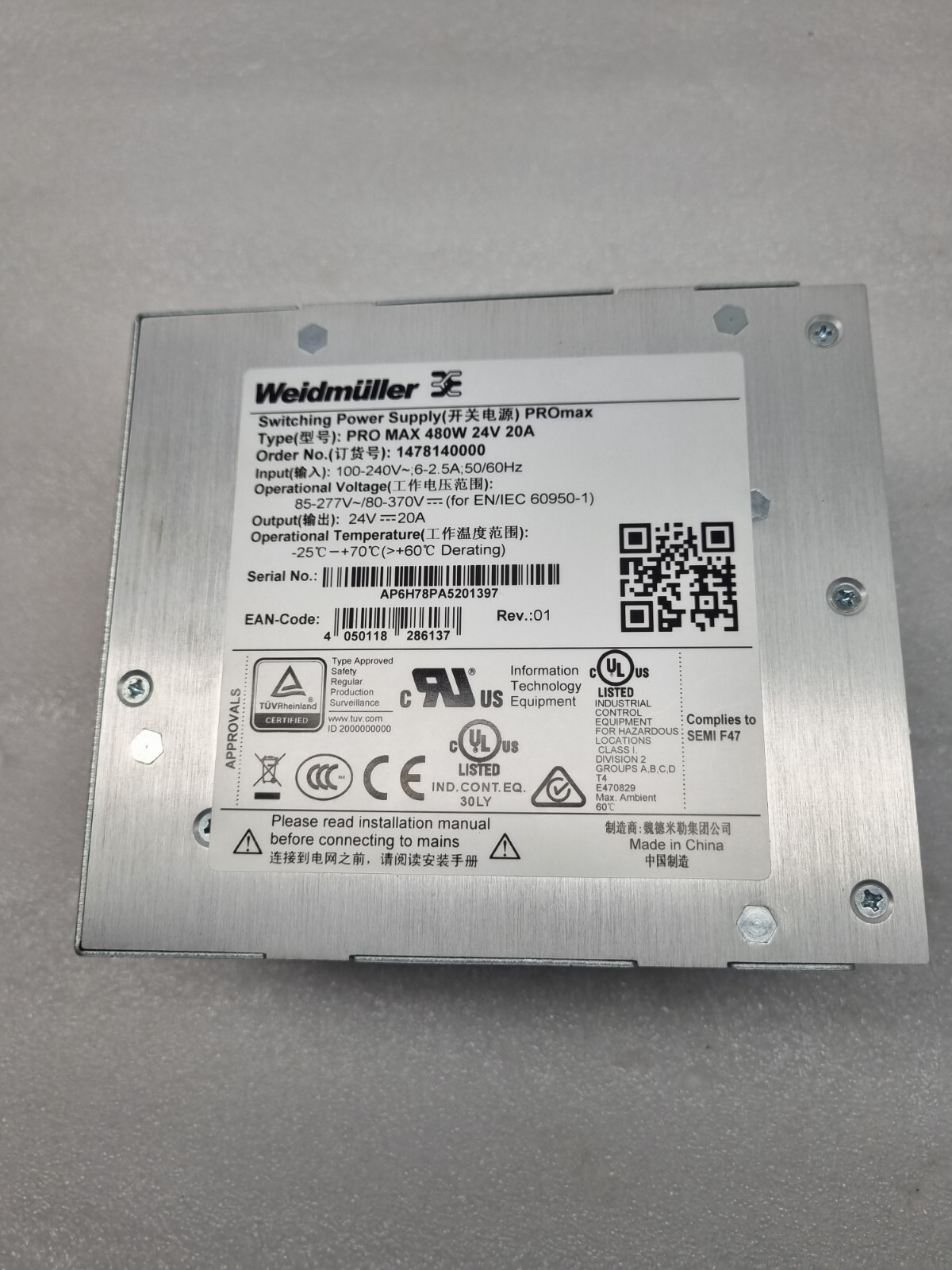 Weidmuller PRO MAX 480W 24V 20A Order No. 1478140000 Power Supply FREE FAST SHIP