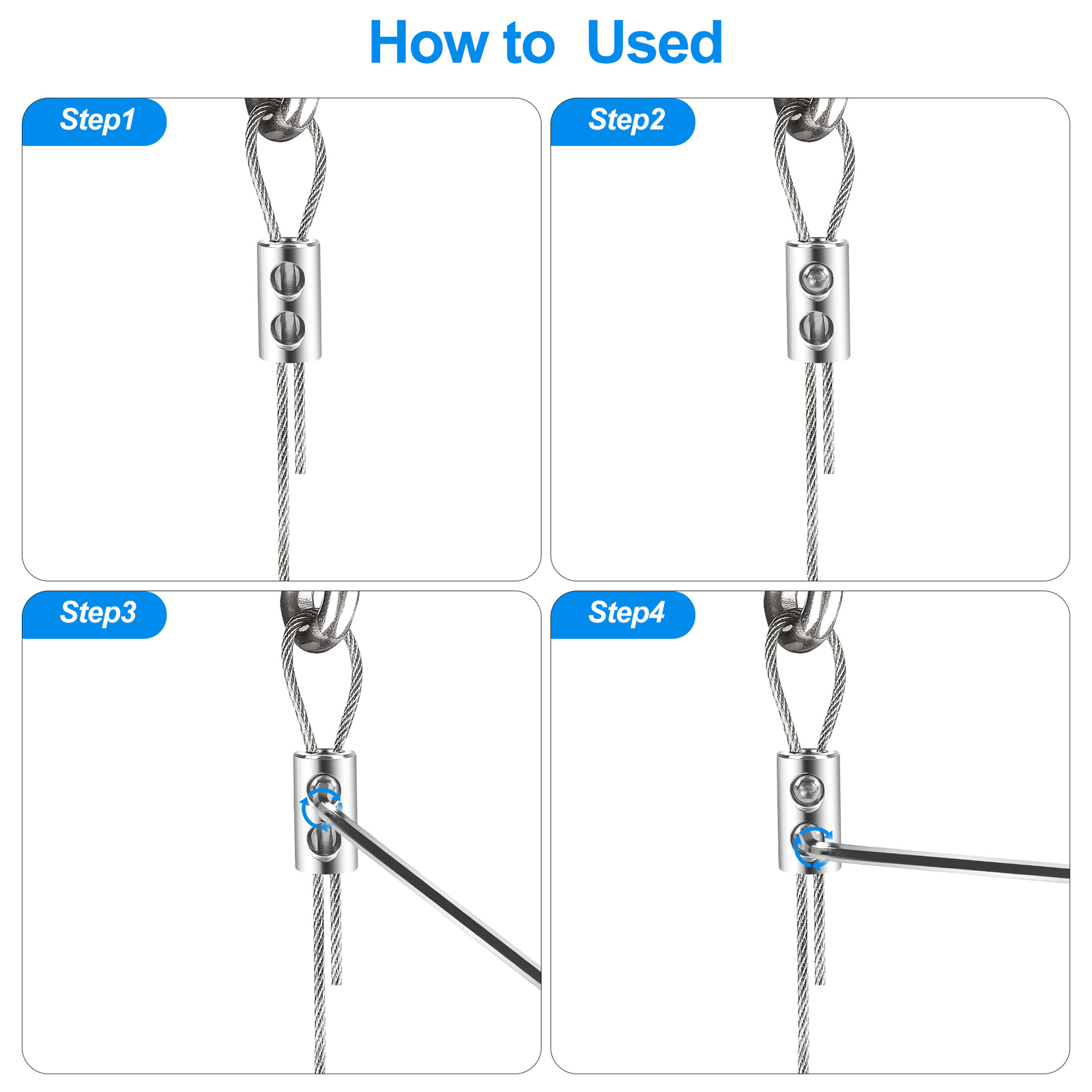 20pcs Double Wire Rope Clips Set Cable Clamps for 1-2.5mm Cable, Silver