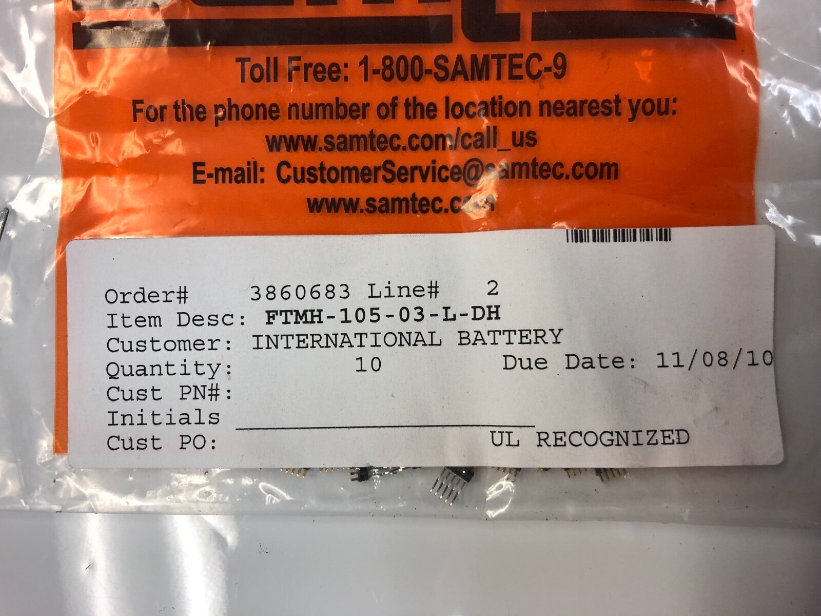 (10)Pcs. Samtec ,FTMH-105-03-L-DH,Unshrouded Header HDR 10 POS 1mm Solder RA SMD