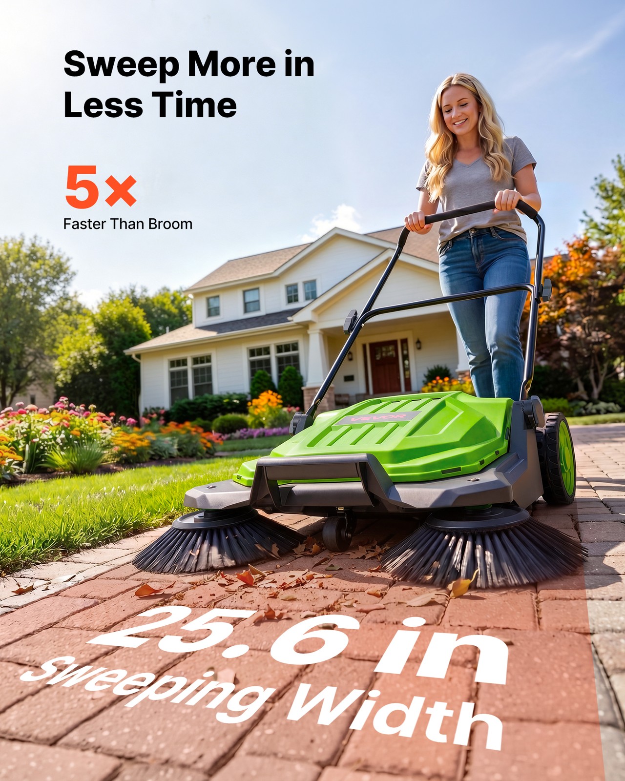 VEVOR Walk-Behind Floor Sweeper Manual Hand Push Sweeper 25.6″ Sweeping Width