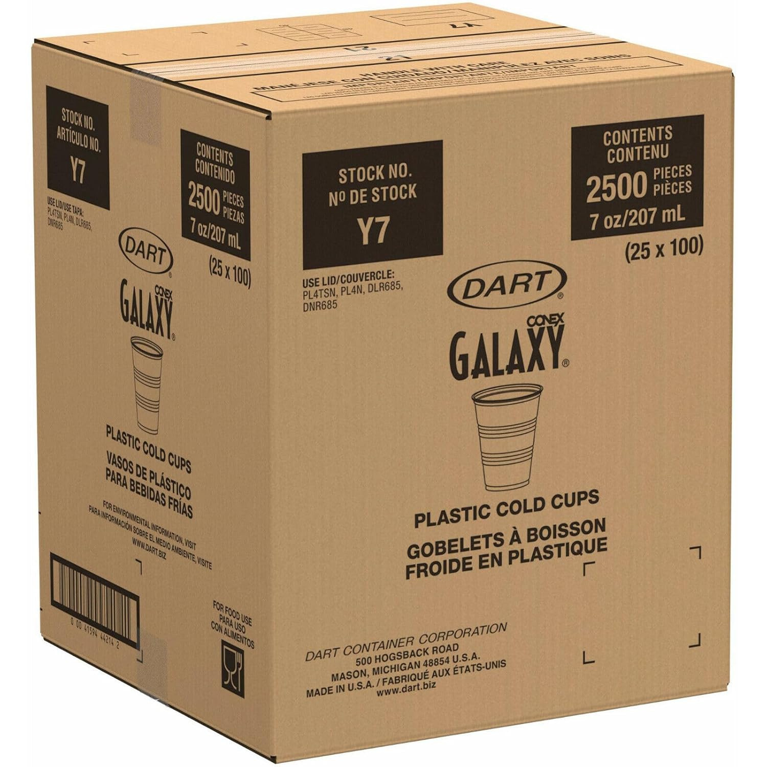 Dart Y7 Conex 7 Oz. Translucent Plastic Cold Cups – 2500 Count Case