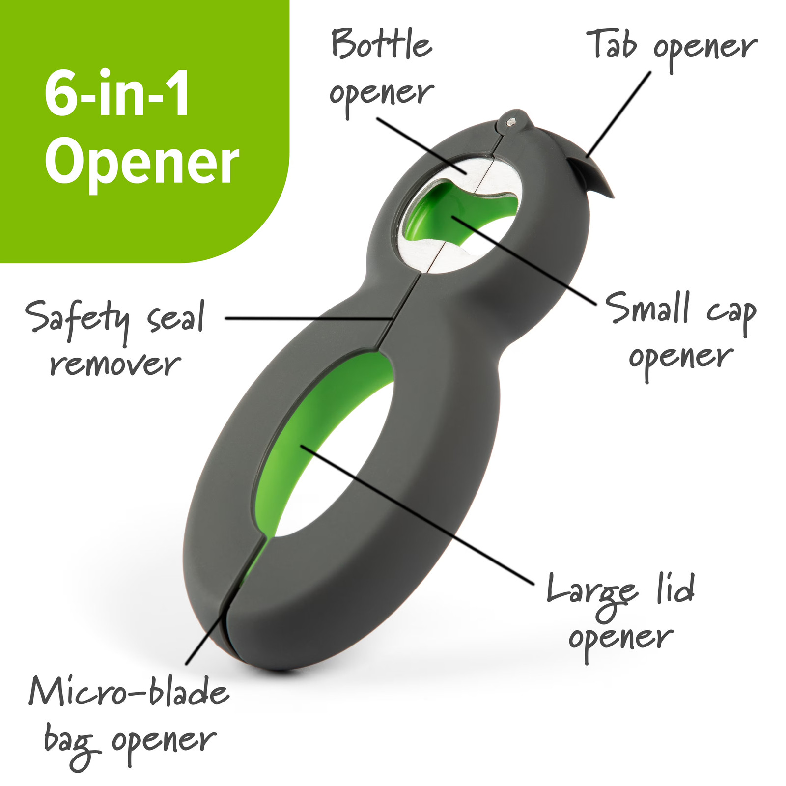 6-in-1 Multi Jar Can Bottle Opener with Non-Slip Handle, Prep Solutions
