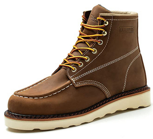 Work Boot Men’s 6″ Soft Toe Wedge Boots for Construction Lightweight leather