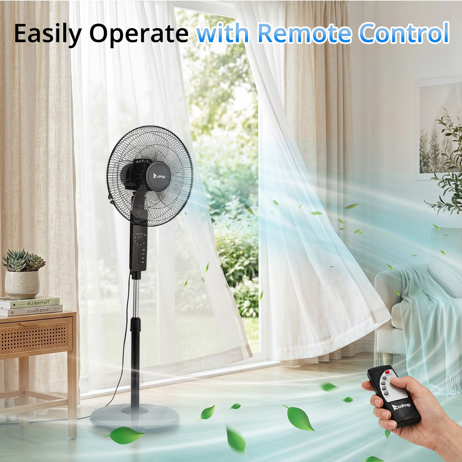 16 Inches Stand Fan,Height Adjustable Pedestal Fan w/Remote and 3-Speeds, Timer