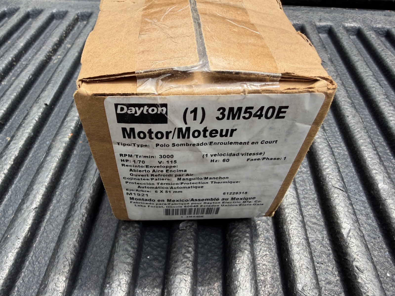Dayton 3M540 HVAC Shaded Pole Motor 1/70HP 3000 Rpm 115V 71213795M 3M540E