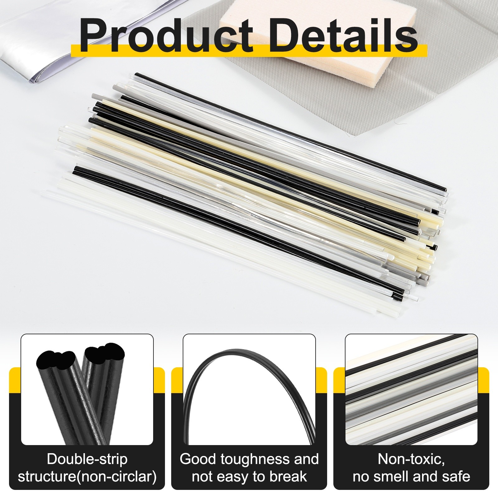 1set(50pcs) PP Plastic Welding Rods 8inch Welding Strips Welder Rods, Multicolor