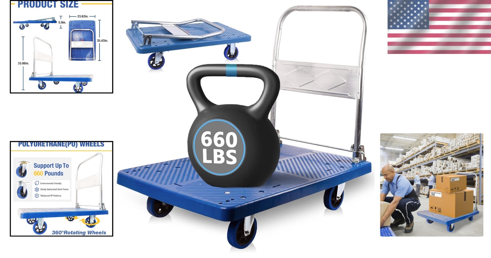 Heavy Duty Foldable Push Cart with 4 Swivel Wheels – Ideal for Home & Garden