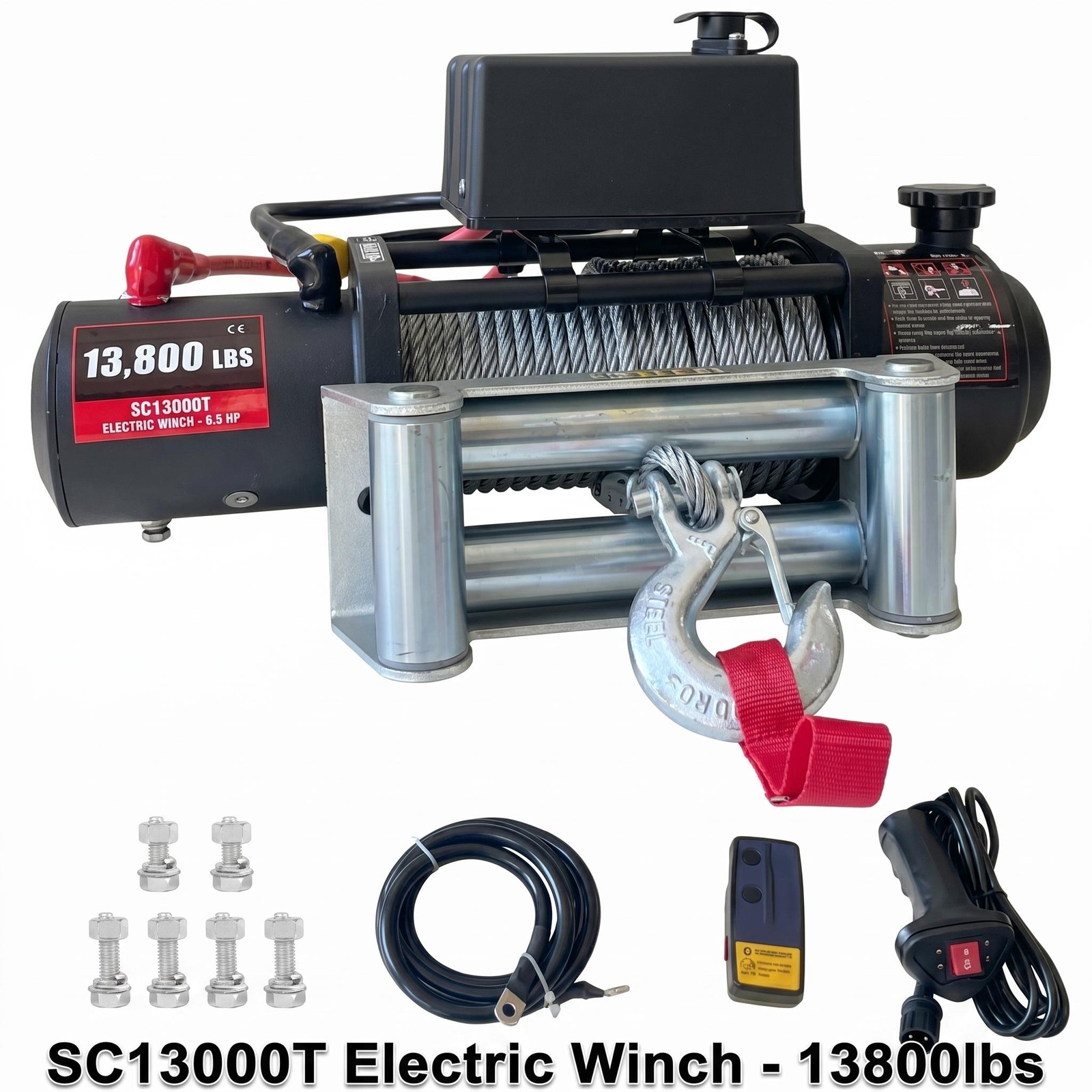 12V 13800LBS 4WD 80ft Electric Winch Steel Cable Truck Trailer Off Road Towing