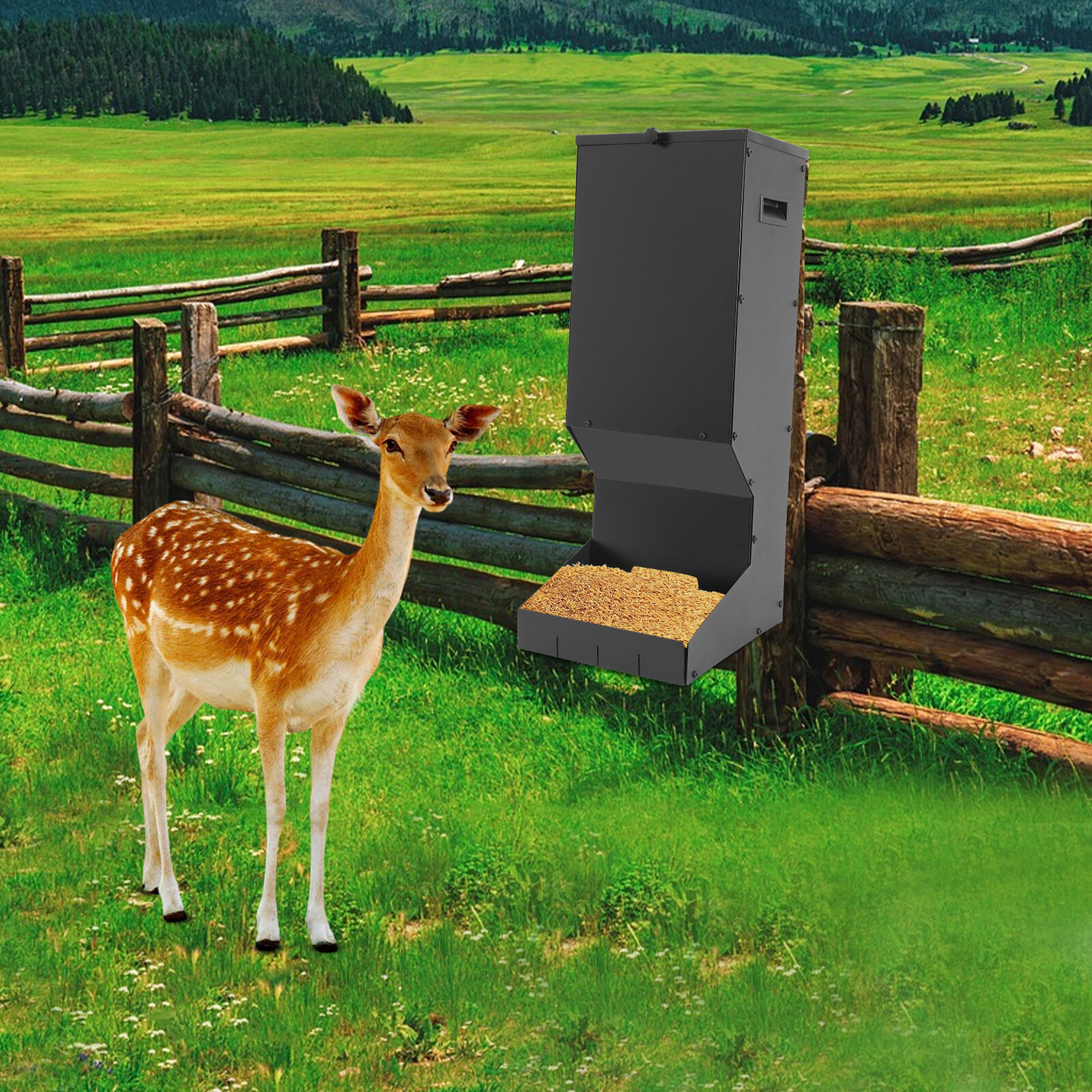 Hanging Deer Feeder Automatic Feed Dispenser With Waterproof Lid For Wildlife