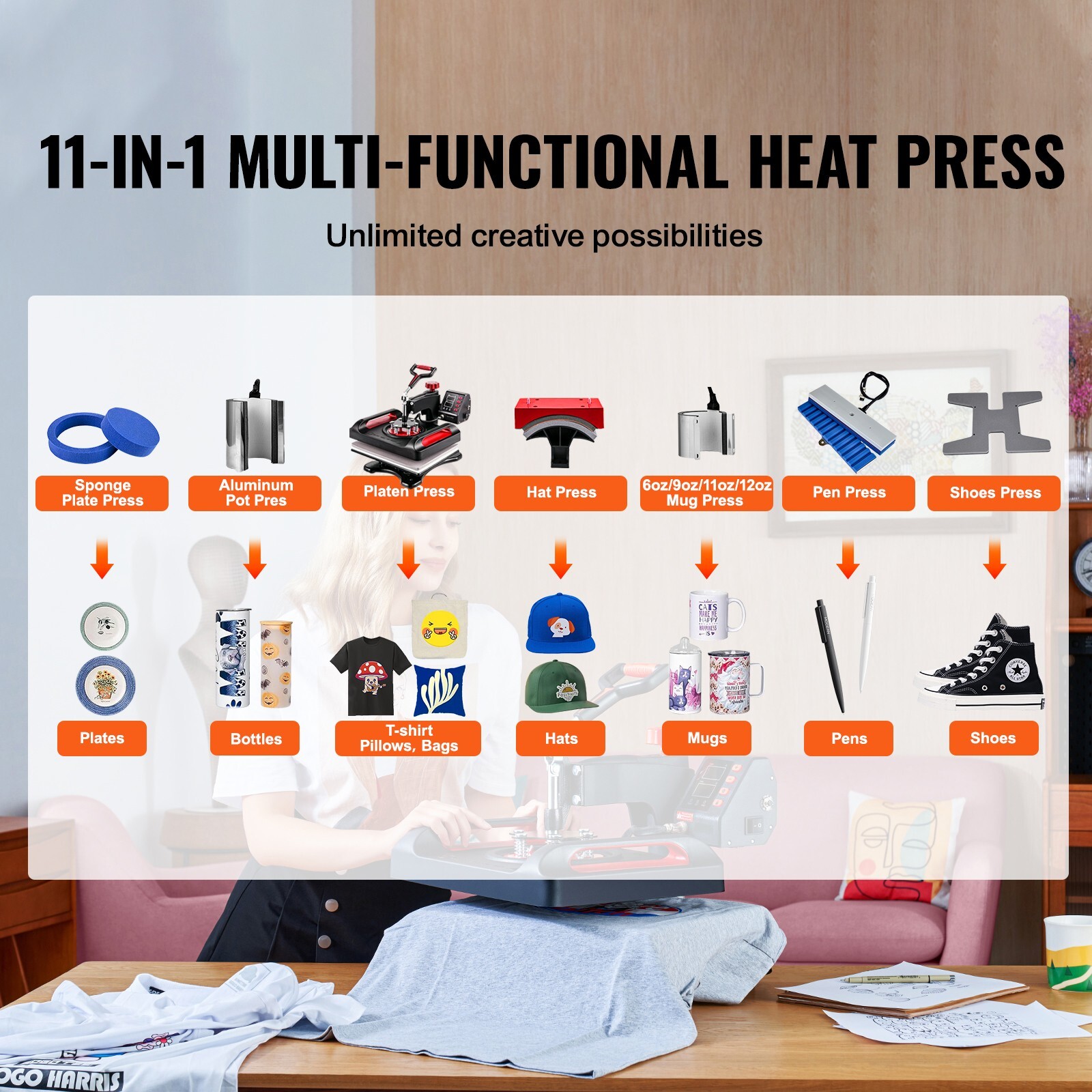 Heat Press Machine Sublimation Machine 15 x 12 Inch 11 In 1 Kit Heat Press