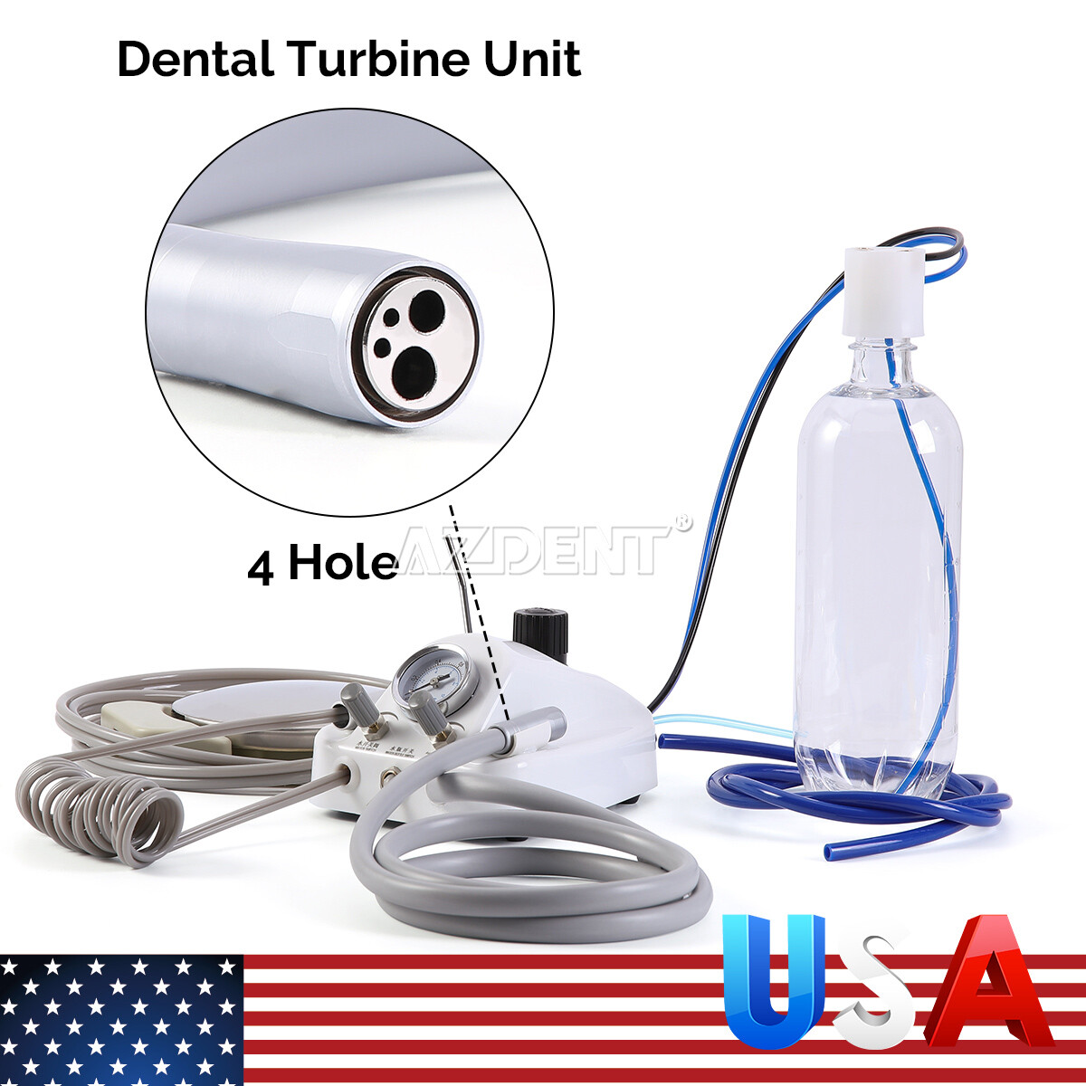 Portable Dental Turbine Unit 3 Way Syringe Work with Air Compressor 4 Holes