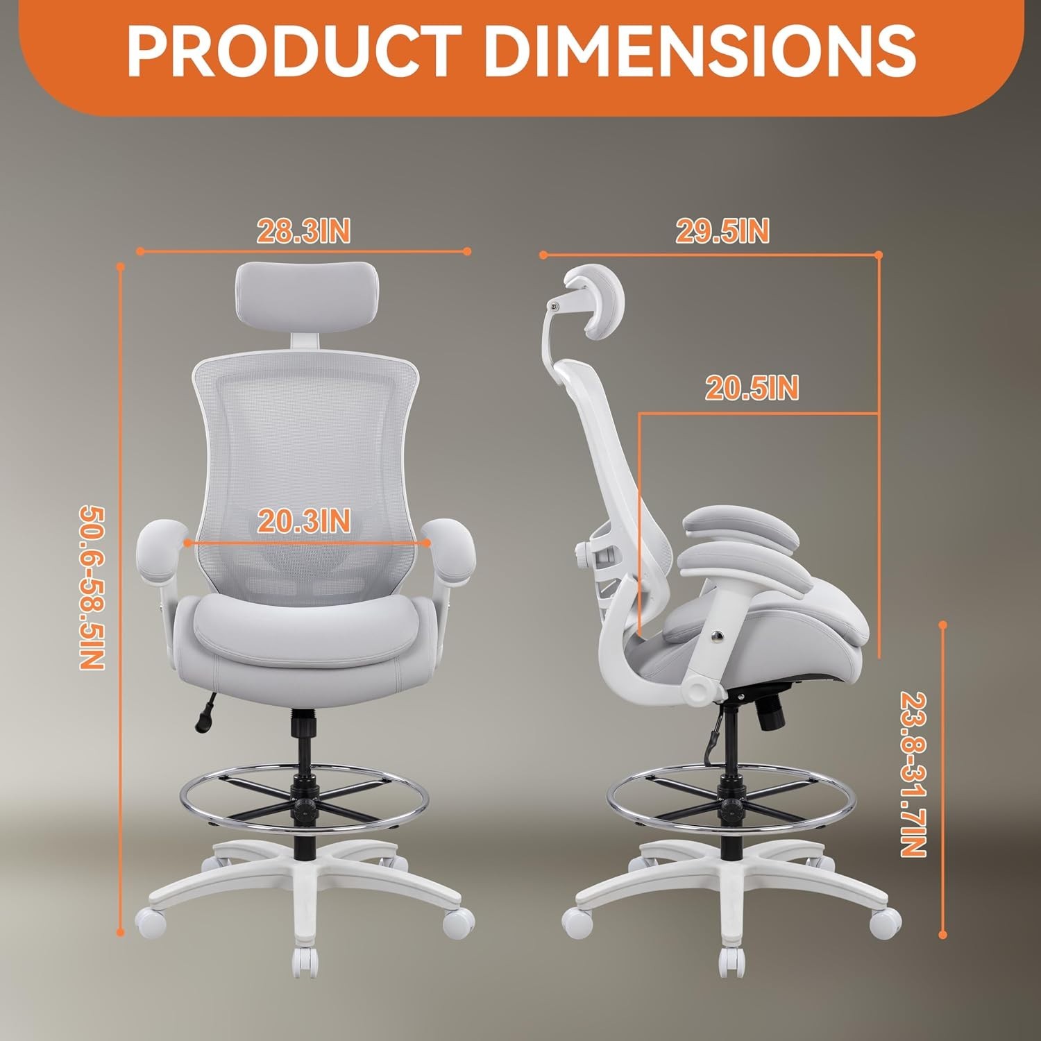 Ergonomic High Back Drafting Chair with Adjustable Headrest and Lumbar Support