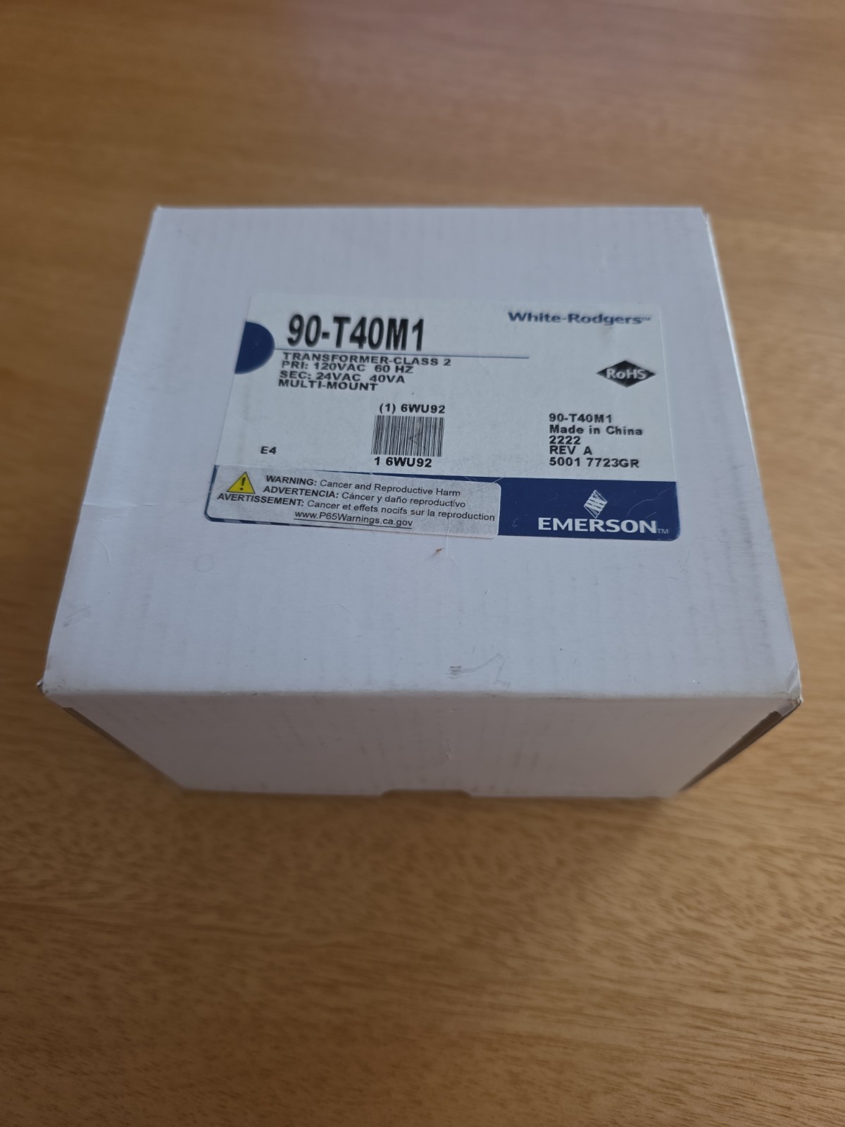 White Rodgers 90-T40M1 Transformer Class 2 120VAC 56/60Hz NEW