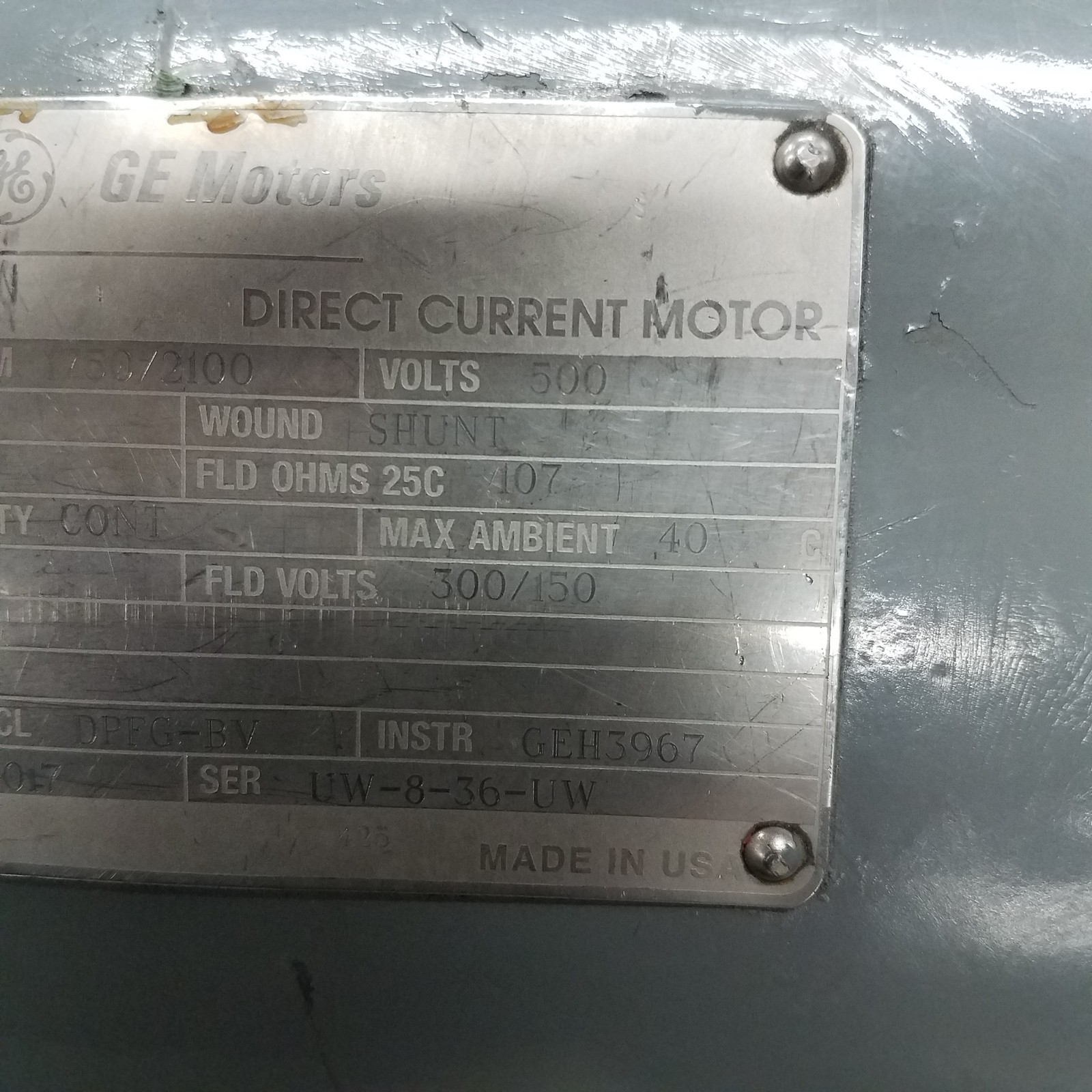 Kinamatic 5CD183SA043B017, 40 HP, 1750/2100 RPM, DC Motor w/1-1/2HP Blower Motor