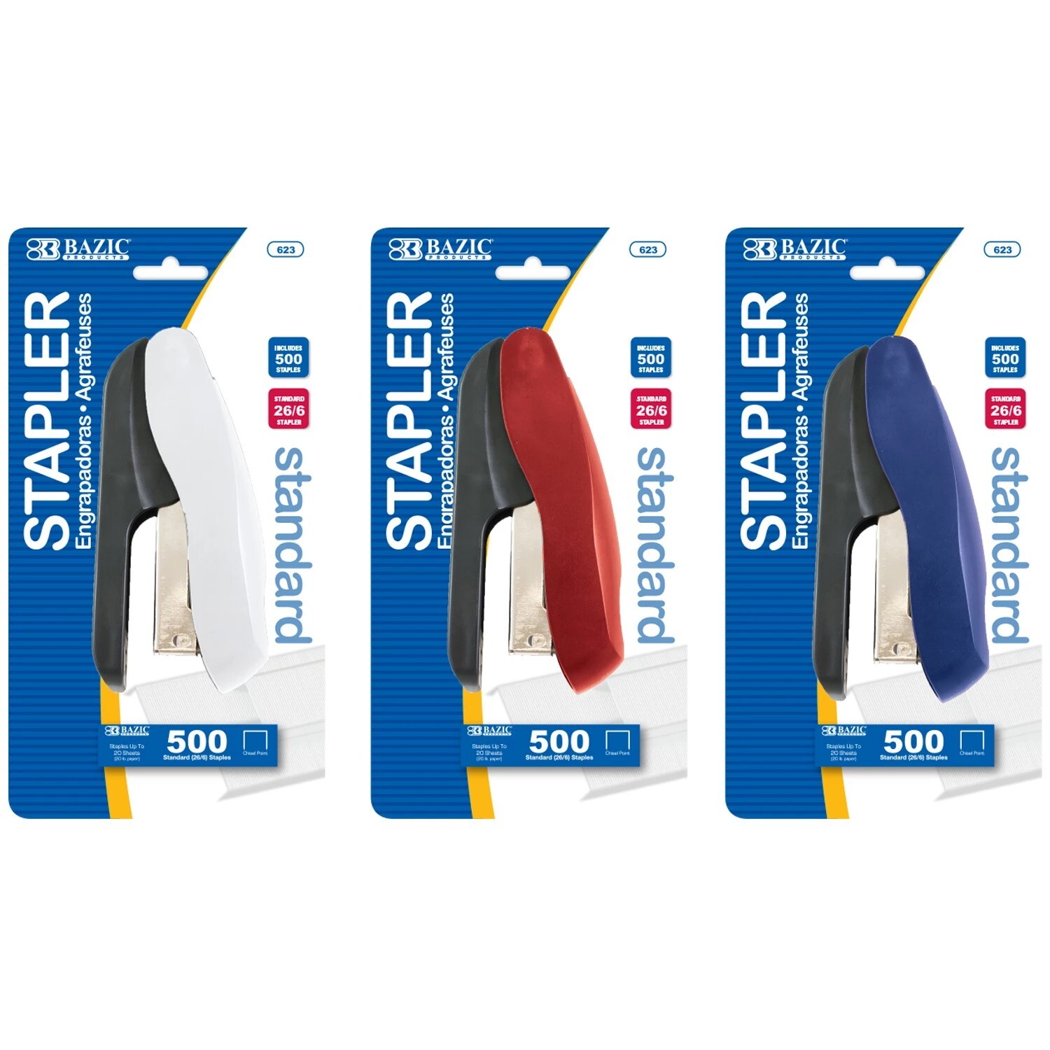 Two Tone Standard Stapler (26/6) with 500 Ct. Staples Random Color High-quality