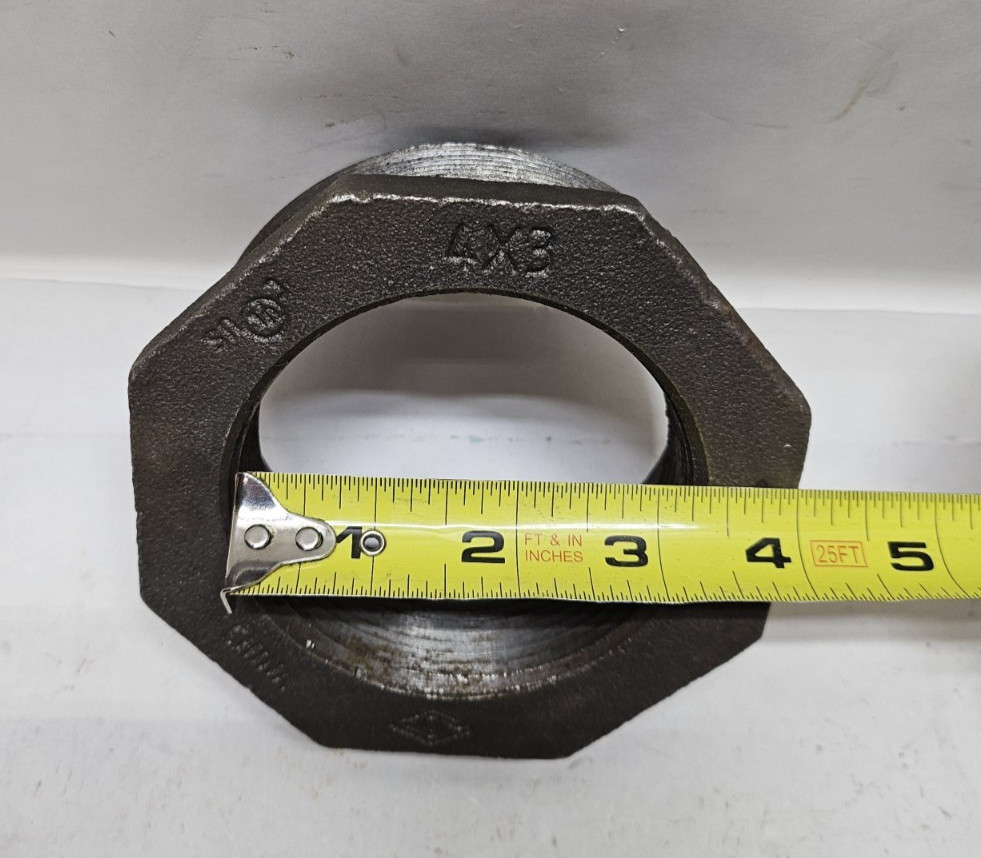 Black Malleable Iron Threaded Hex Bushing 4 MNPT x 3″ FNPT