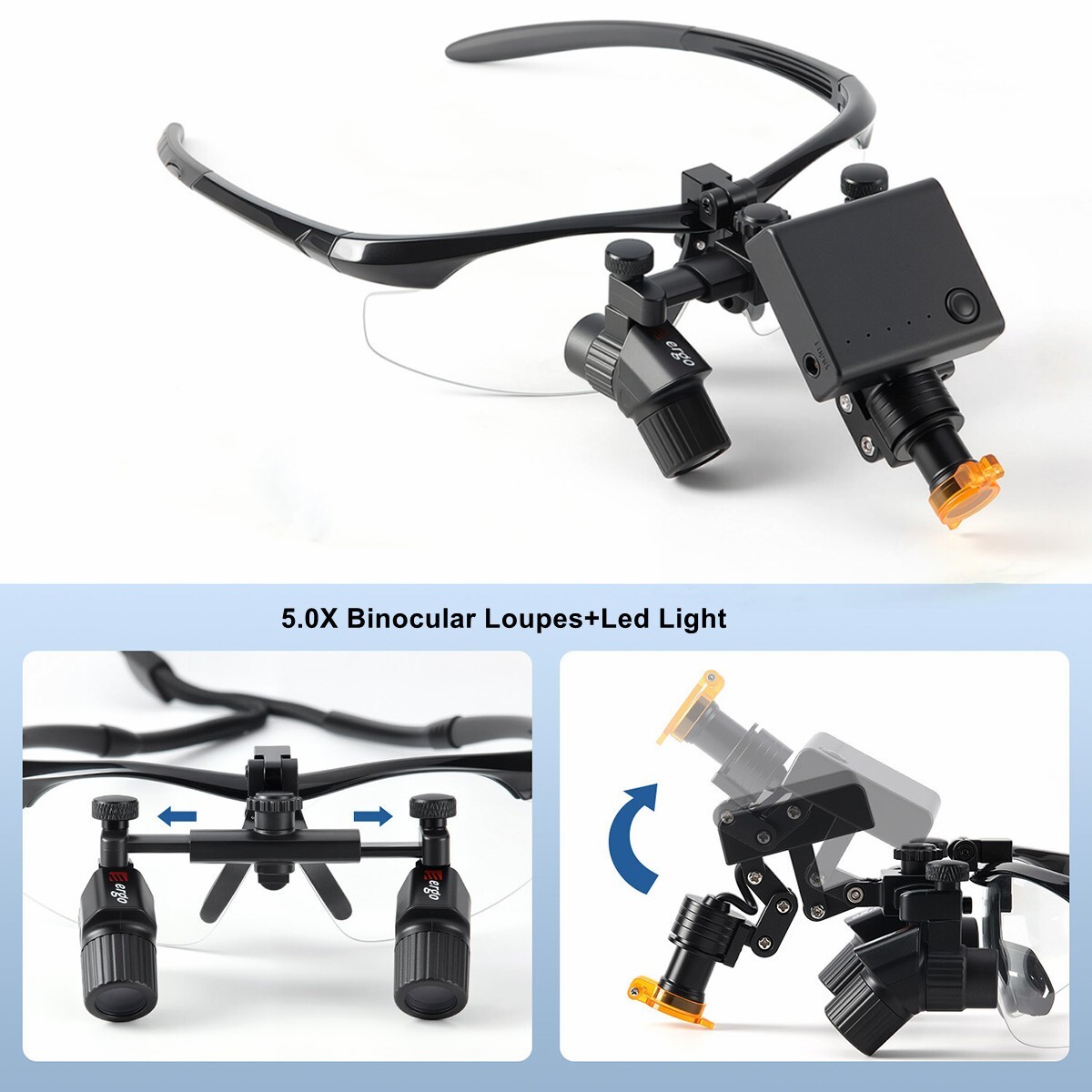 5.0X Dental Magnification Medical Binocular Loupes Glass+LED Surgical Head Light