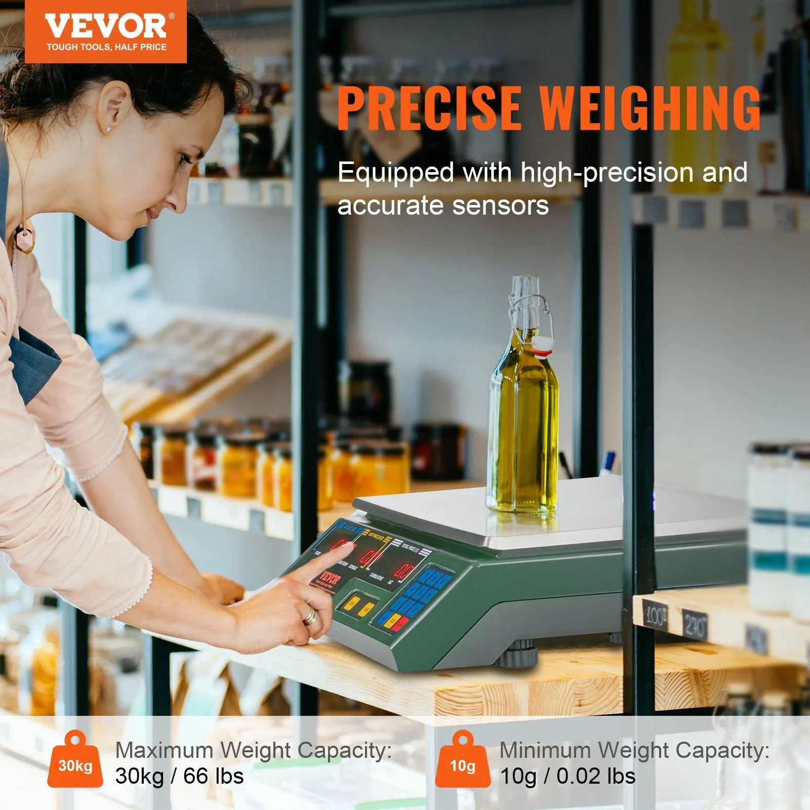 VEVOR 66lb Digital Price Computing Scale LED Deli Food Produce Retail Scale