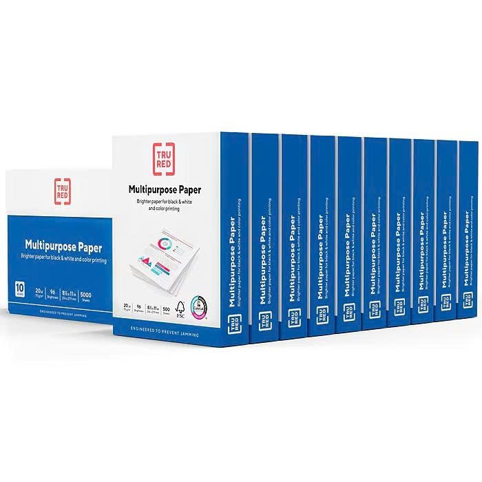 TRU RED Multipurpose Paper 8.5 x 11 – 20 lbs – 500 Sheets, 10 Reams