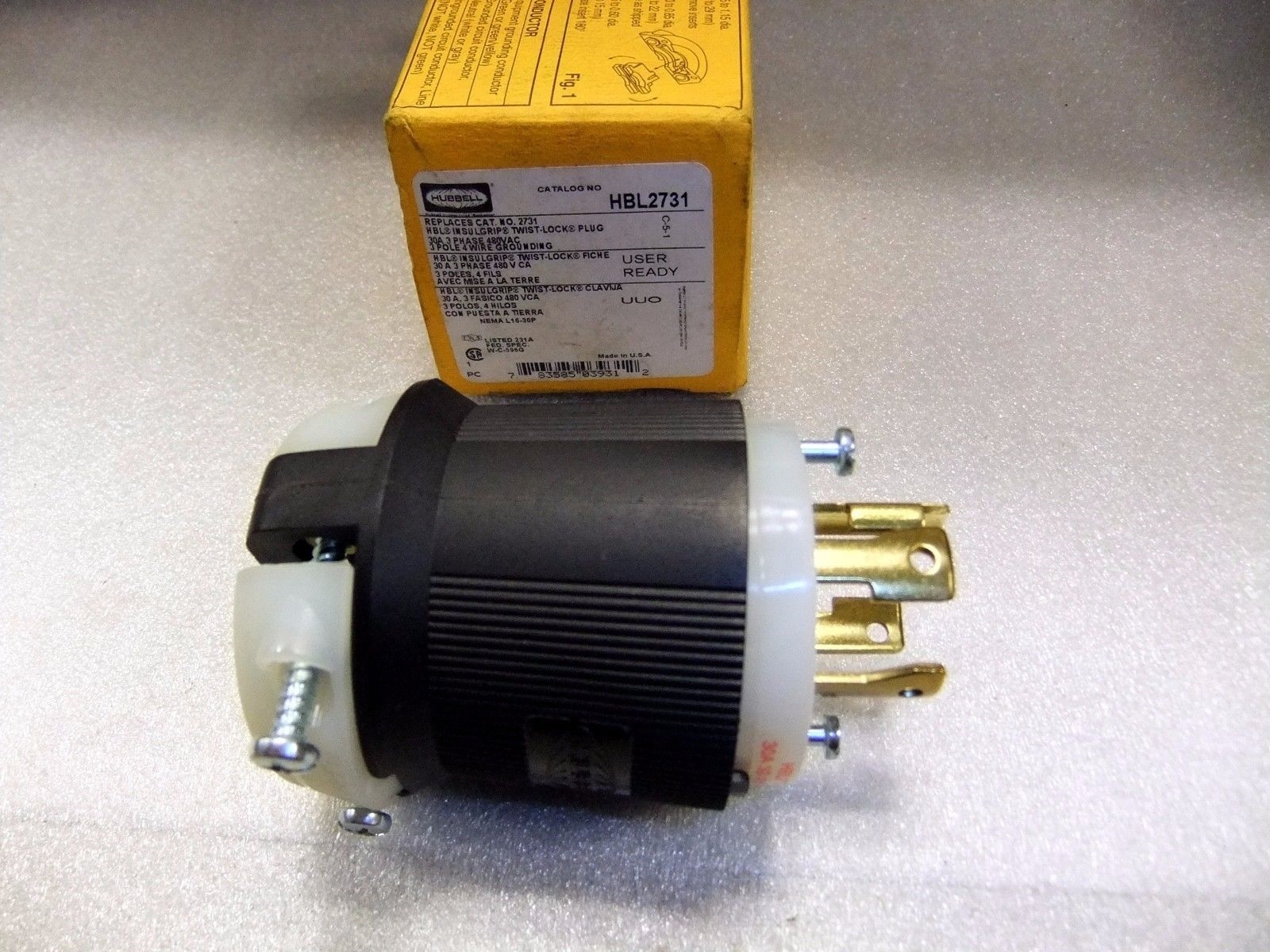 Hubbell HBL2731 3 Pole 4 Wire 30 A 480 VAC Male Twist-Lock Plug