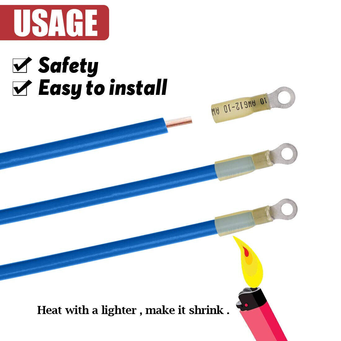 Waterproof Wire Crimp Connectors Heat Shrink Ring Terminals 22-10 AWG 50-500PCS
