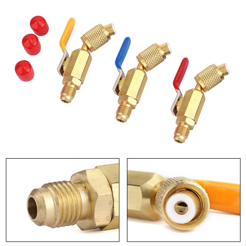 1/4″ SAE Angled Small Ball Valve 3PCS AC Refrigerant Charging Hoses
