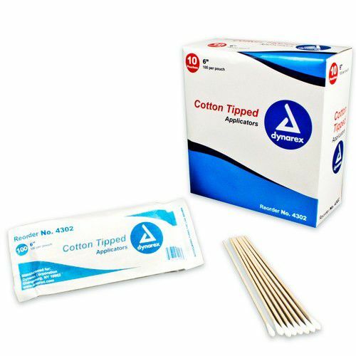 Dynarex Non-sterile Cotton Tipped Applicator, 6in, Wood Swab Stick – 1000/Box
