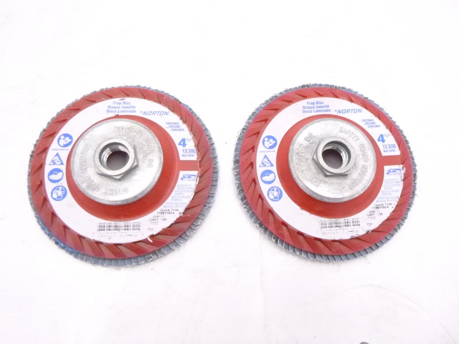 2 Pack Norton Flap Disc Type 27 4 1/2″ x 5/8″-11 120 Grit 13,300 RPM 119911974