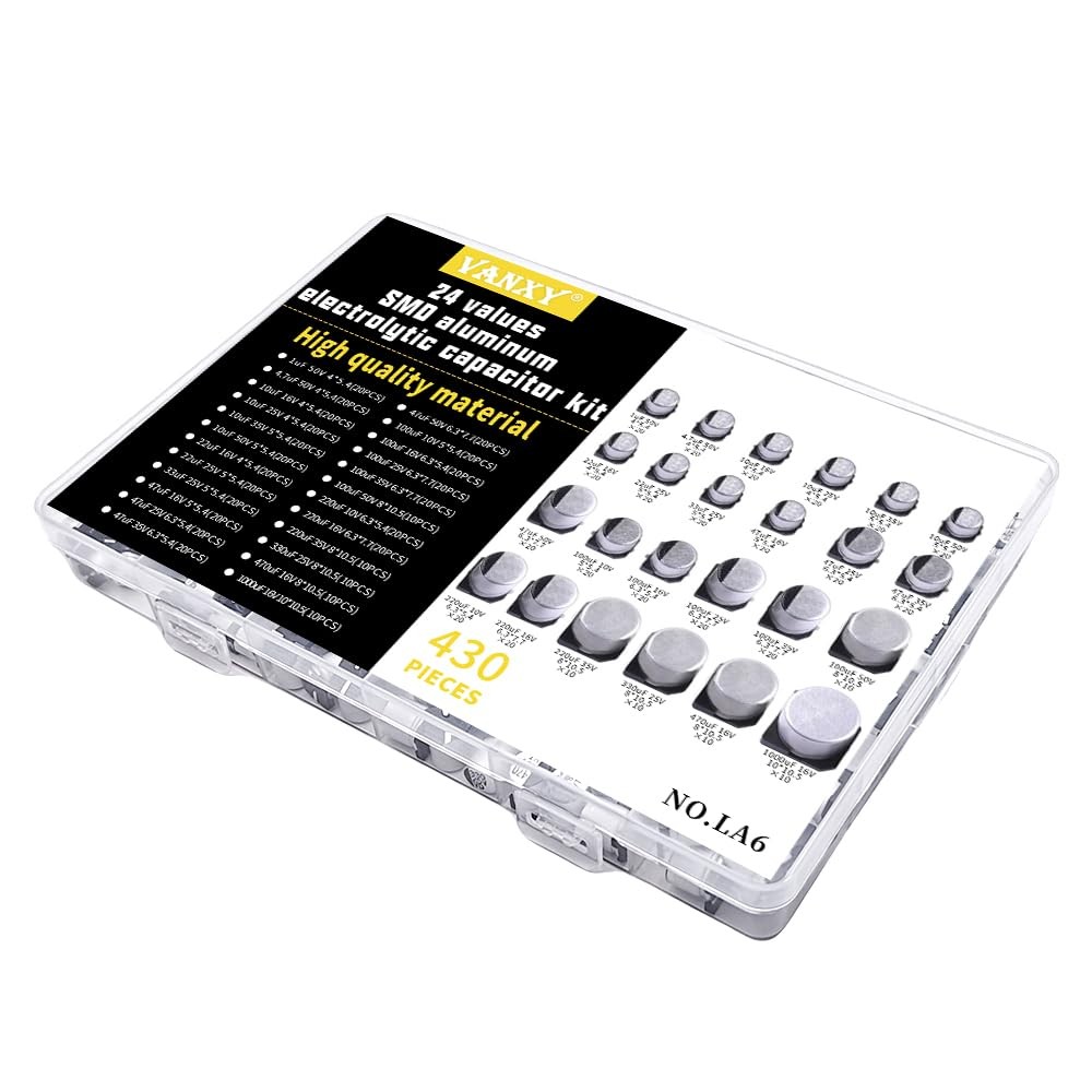 430 PCS SMD Aluminum Electrolytic Capacitors Kit, 24 Values, 1uF to 1000uF