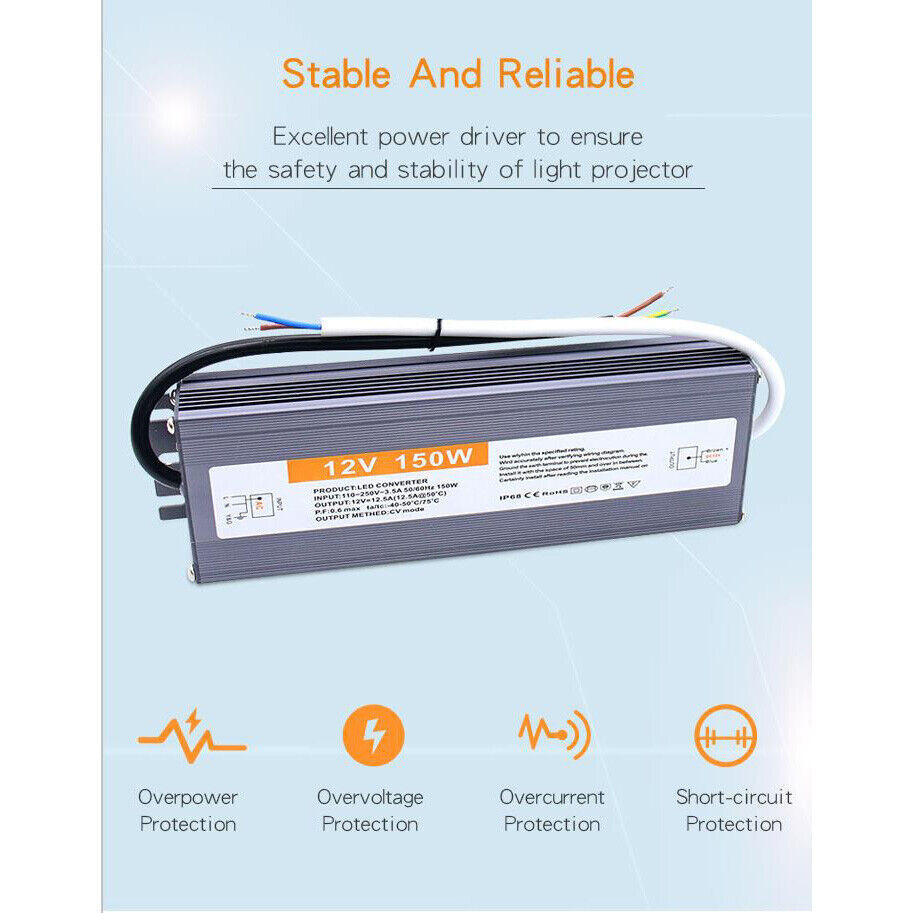 AC to DC 12V/24V LED Driver Outdoor Waterproof Transformer Power Supply Adapter