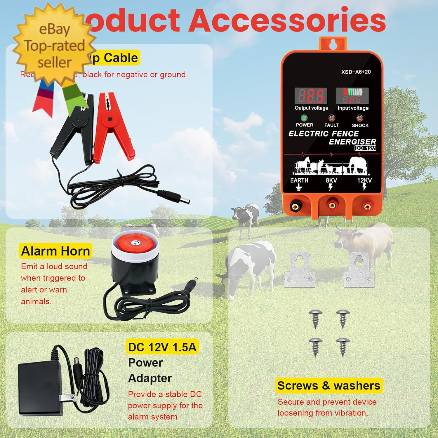 5.5J Electric Fence Charger Energizer, 5.5 Joules 10 Miles, AC DC 2 in 1 Powered