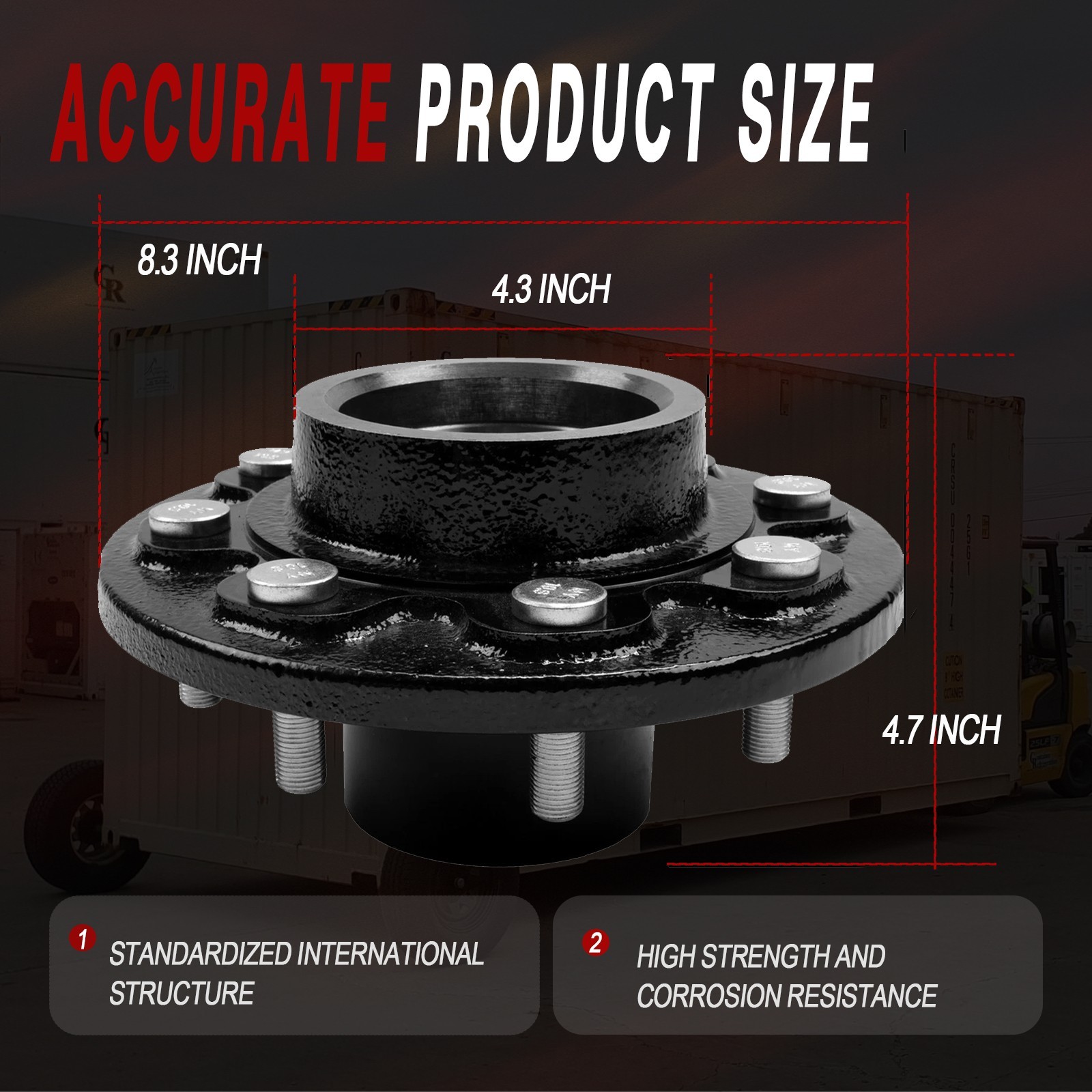 8 x 6.5 Lug Bolt On Wheels Fit For shipping Container Hub and Spindle Kit 8000LB