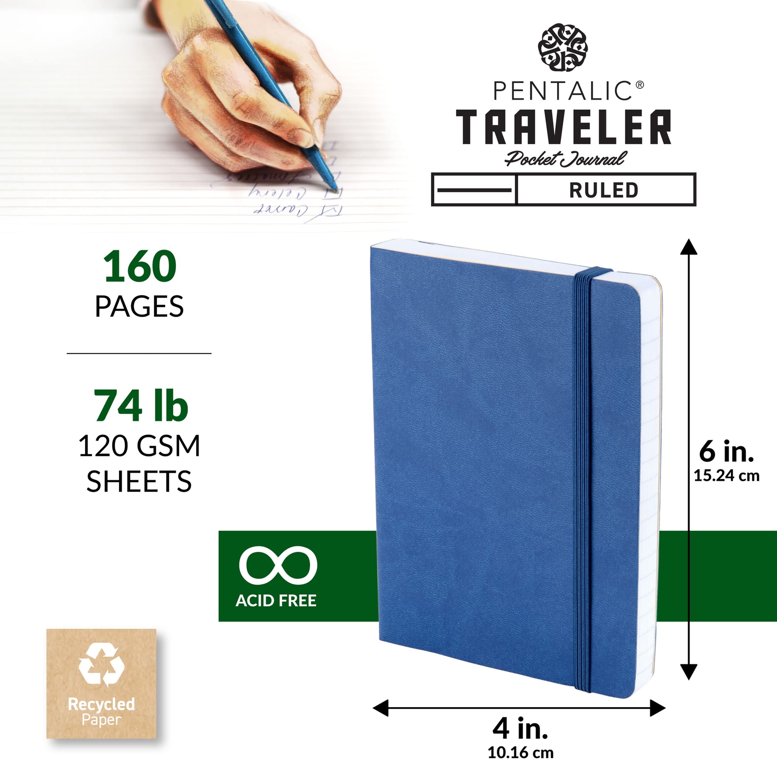 4″ x 6″ Pocket Lined Traveler Journal 160 Pages Denim Blue