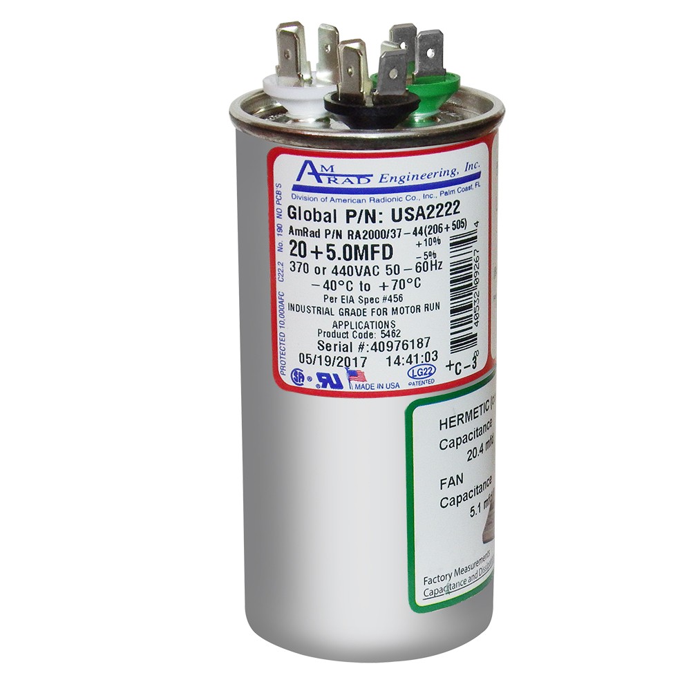 AmRad 20+5 uf/MFD 370-440 VAC volts Round Dual Run Capacitor 50/60 Hz Lot-1