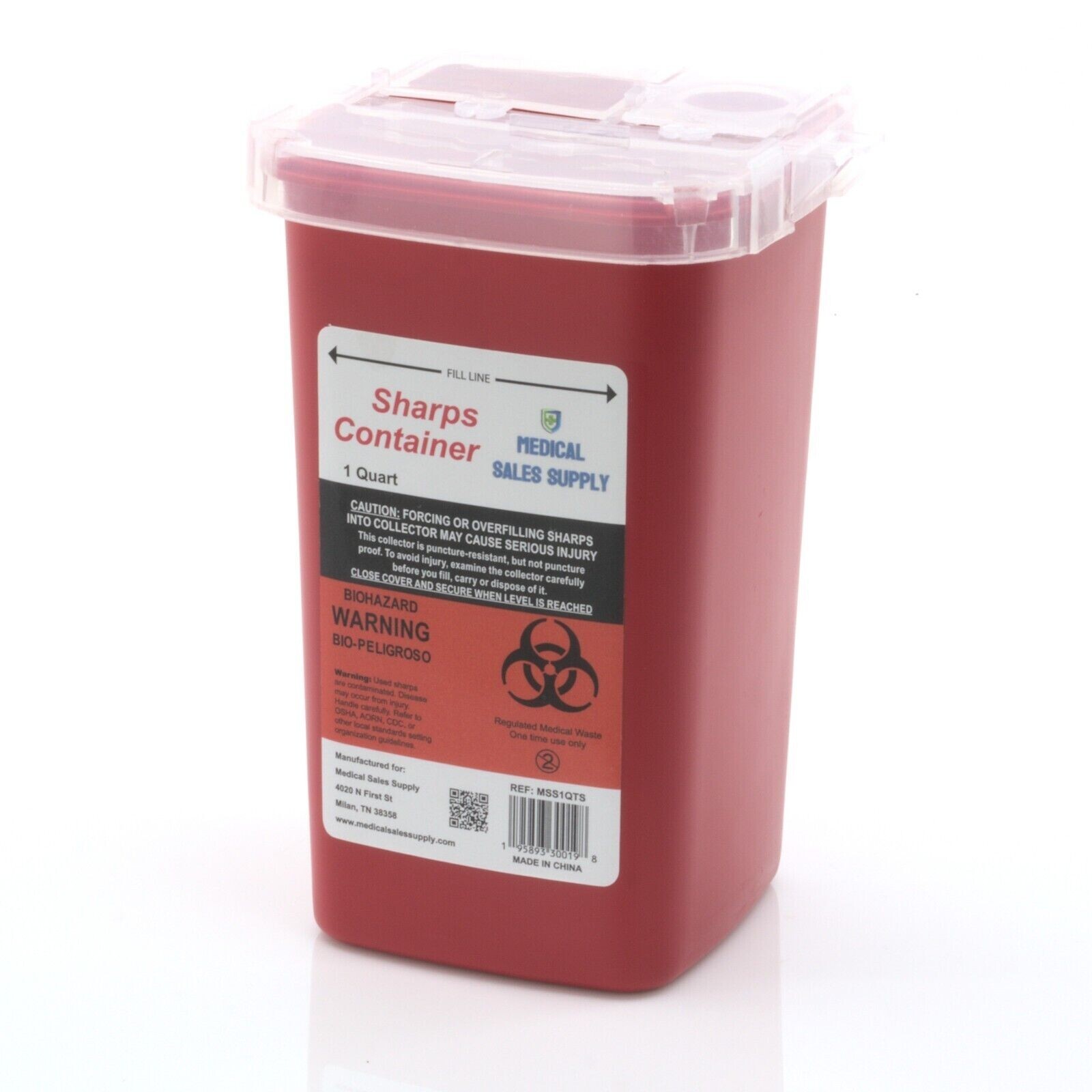 Sharps Container 1 Quart | Biohazard Needle and Syringe Disposal with Flip Lid