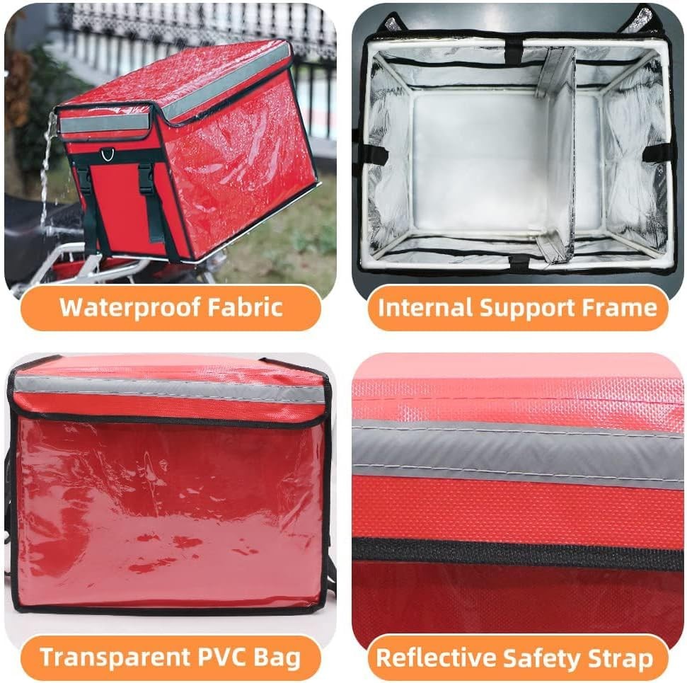Red Large Insulated Food Delivery Bag For Pizza Catering 18.1×13.8 In