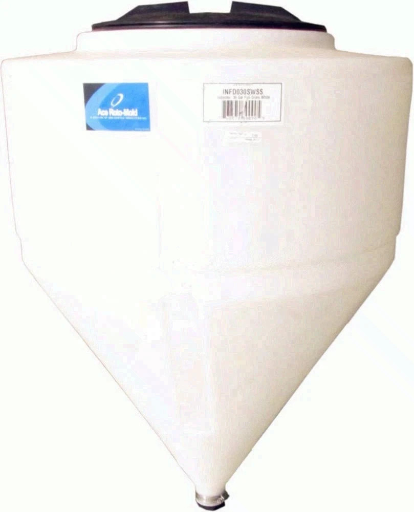 30Gallon Cone Bottom Inductor Tank Full Drain MDPE Chemical Resistant – No Stand